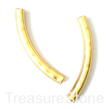 Bead, gold-finished, matte, 6x54mm curved tube. Ea