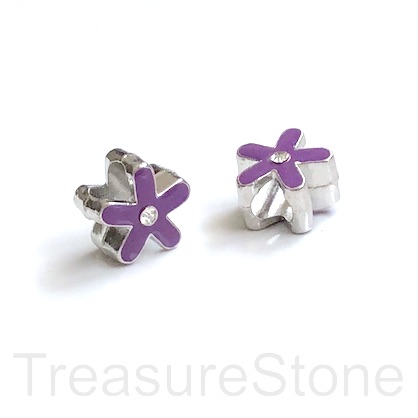 Bead, silver, purple,12mm daisy flower, large hole:4mm.pack of 2 - Click Image to Close