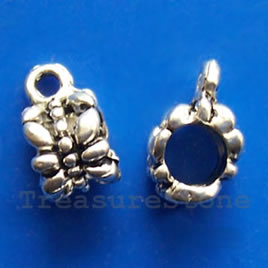 Bead, charm hanger,silver-finished,11x6mm tube w loop. Pkg of 20 - Click Image to Close