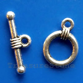 Clasp, toggle, antiqued silver-finished, 11/19mm. Pkg of 11.