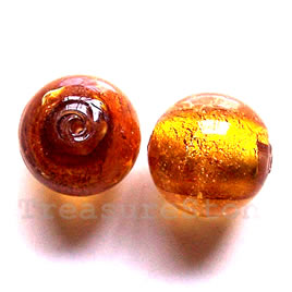 Bead, lampworked glass, gold, 17mm round. Pkg of 3 - Click Image to Close