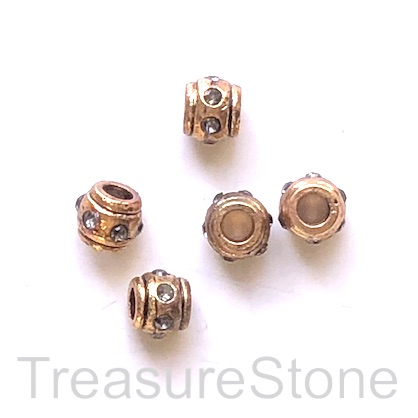Bead, brass, CZ, 6x7mm copper tube spacer, large hole, 3mm. 2pcs