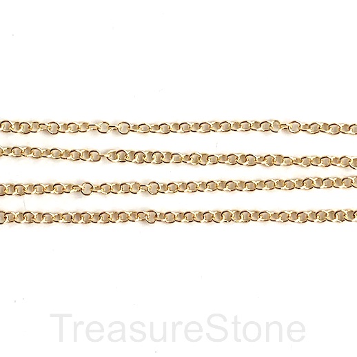 Chain, brass, bright gold plated, 4mm rolo. one meter
