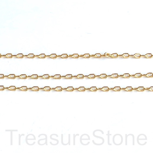 Chain, brass, bright gold plated, oval 1x3mm. one meter