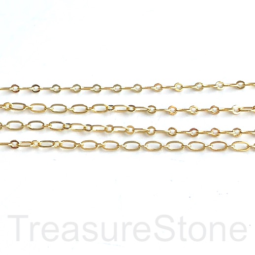 Chain, brass, bright gold plated, oval 2x5mm. one meter