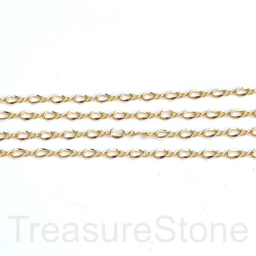 Chain, brass, bright gold plated, twist 3mm. one meter