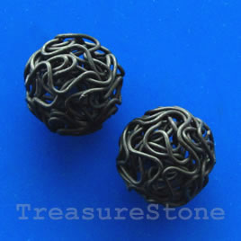 Bead, gunmetal-finished, 14mm round spacer. Pkg of 8.