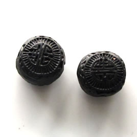Bead, cinnabar, black, 15x10mm, carved. Pkg of 5 - Click Image to Close