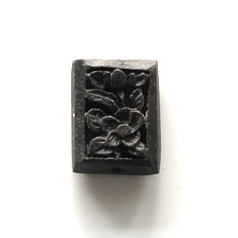 Bead, cinnabar, black, 14x18x7mm, carved. Pkg of 6.