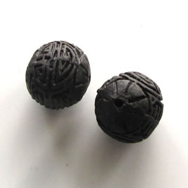 Bead, cinnabar, black, 15x10mm, carved. Pkg of 6.