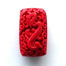Bead, cinnabar, red, 18x32x12mm, carved. Sold individually.