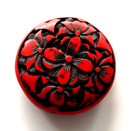 Bead, cinnabar, red, 43x13mm, carved. Sold individually.