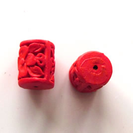 Bead, cinnabar, red, 10x14mm, carved tube. Pkg of 5.