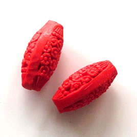 Bead, cinnabar, red, 10x11x23mm, carved. Pkg of 4. - Click Image to Close