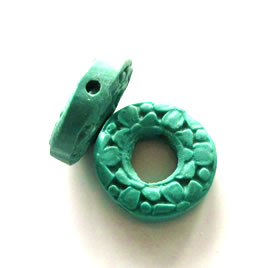Bead, cinnabar, turquoise, 20x5mm, carved donut. Pkg of 4.