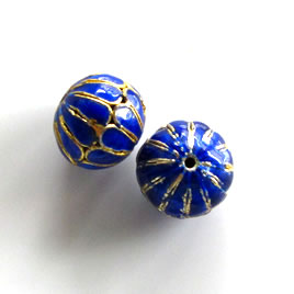 Bead, cloisonné, handmade, blue, 12x14mm open round. each - Click Image to Close