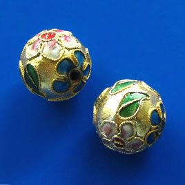 Bead, cloisonné, handmade, gold, 17mm round. Sold individually.