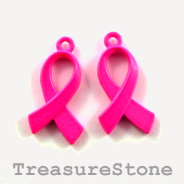 Charm,neon pink,metal,12x20mm awareness ribbon,breast cancer,4