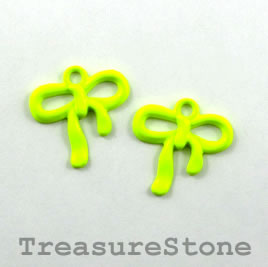 Charm, neon yellow metal, 18x19mm bow ribbon. Pkg of 6. - Click Image to Close