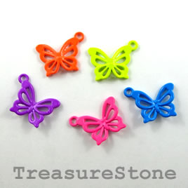 Charm, mixed color, metal, 13x18mm butterfly. Pkg of 5.