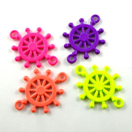 Pendant/ connector, mixed color, 21mm helm wheel. Pkg of 2.