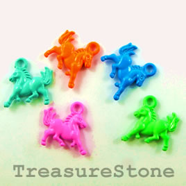 Charm, mixed color, metal, 12x15mm horse. Pkg of 5.