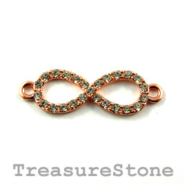 Link/connector, rose gold+crystal, 10x30mm infinity. Sold each.