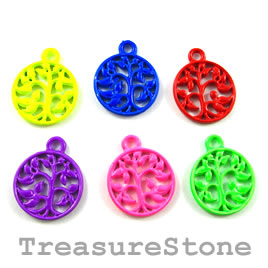 Charm, mixed color, metal, 15mm tree of life. Pkg of 5.