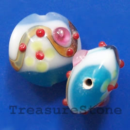 Bead, lampworked glass, 18x10mm puffed round. Pkg of 3.