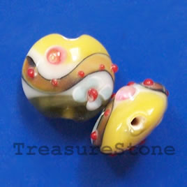 Bead, lampworked glass, 18x10mm puffed round. Pkg of 3.