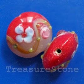 Bead, lampworked glass, 20x10mm puffed round. Pkg of 2.