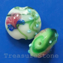 Bead, lampworked glass, 20x10mm puffed round. Pkg of 2.