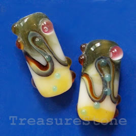 Bead, lampworked glass, 13x24x8mm. Pkg of 2.