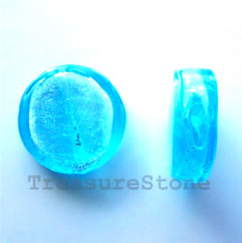 Bead, lampworked glass, blue, 28x10mm flat round. Pkg of 4.