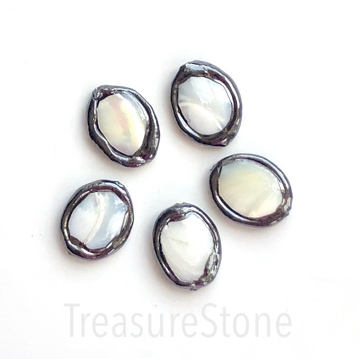 A Bead, black border, MOP, about 18x22mm oval. each