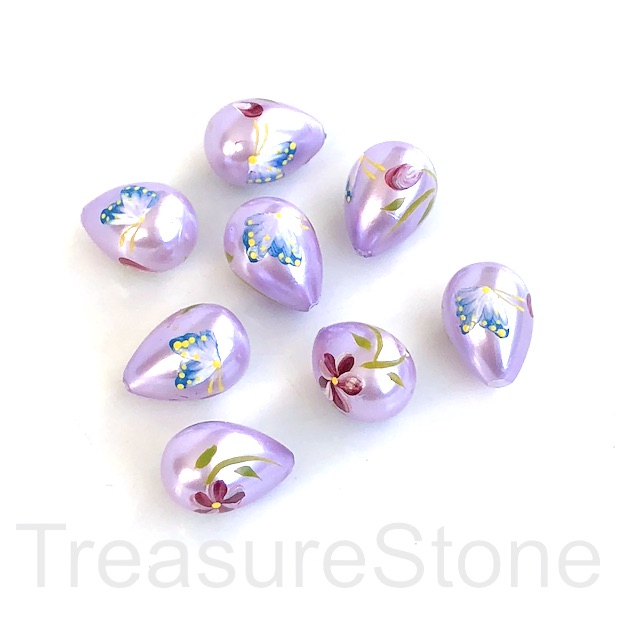 Bead,MOP,shell,12x17mm half-drilled drop.hand-painted,purple,ea