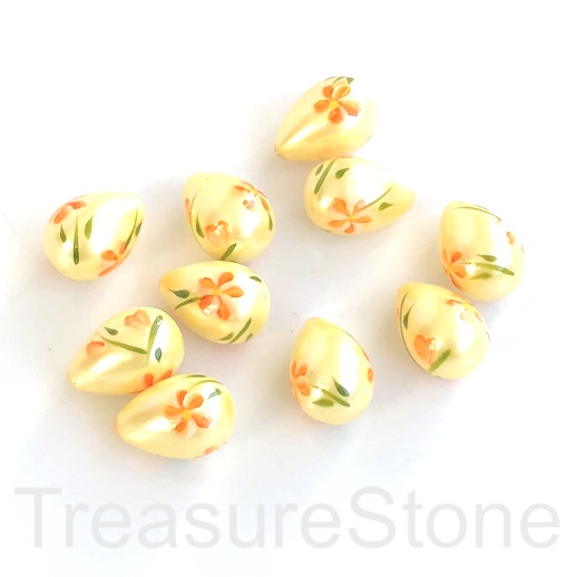 Bead,MOP,shell,12x17mm half-drilled drop.hand-painted,yellow,ea