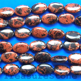 Bead, mahogany obsidian, 10x14mm flat oval. 16 inch strand