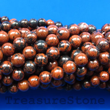 Bead, mahogany obsidian, 6mm round. 15 inch, 63pcs