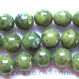Bead, Nephrite Jade, 12mm round, C Grade. 16-inch