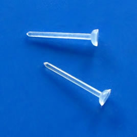 Ear stud, PVC plastic, 12mm post with 3mm cup, Pkg of 50 pairs.