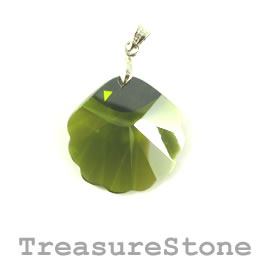 Pendant, Cubic Zirconia, 25mm shell, olive green. Each.