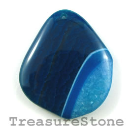 Pendant, dyed agate, blue, 43x51mm. Sold individually.