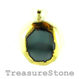 Pendant, gold-plated hematite, 38x44mm. Sold individually.