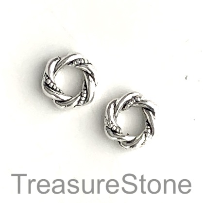 Bead frame, antiqued silver, 11mm braided ring/circle, 10pcs