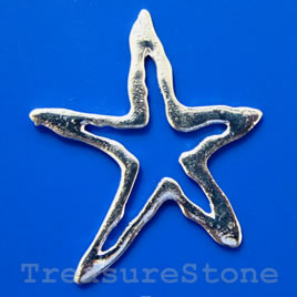 Pendant/charm, silver-finished, 43mm star. Sold individually