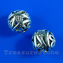 Bead, antiqued silver-finished, 10mm filigree round. Pkg of 4