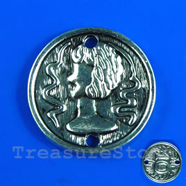 Link, antiqued silver-finished, 22mm coin. Pkg of 3.