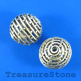 Bead, silver-finished, 24mm round, filigree. Each.