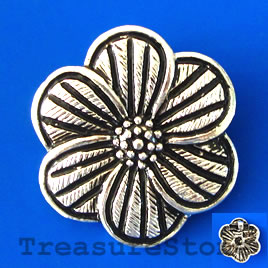 Pendant/charm, silver-finished, 32mm flower. Sold individually.